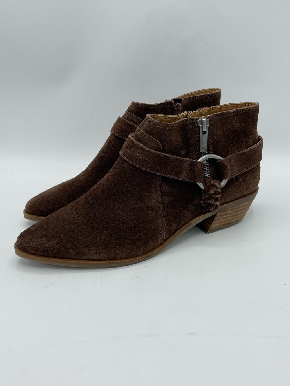 Lucky Brand Enitha Suede Brown Ankle Booties with Decorative Side Zip
